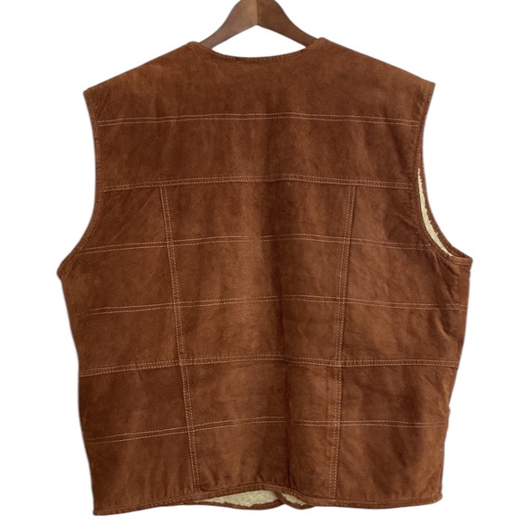 Vintage Vest Mens XL Brown Leather Cream Faux Shearling Fleece Reversible - Picture 2 of 16
